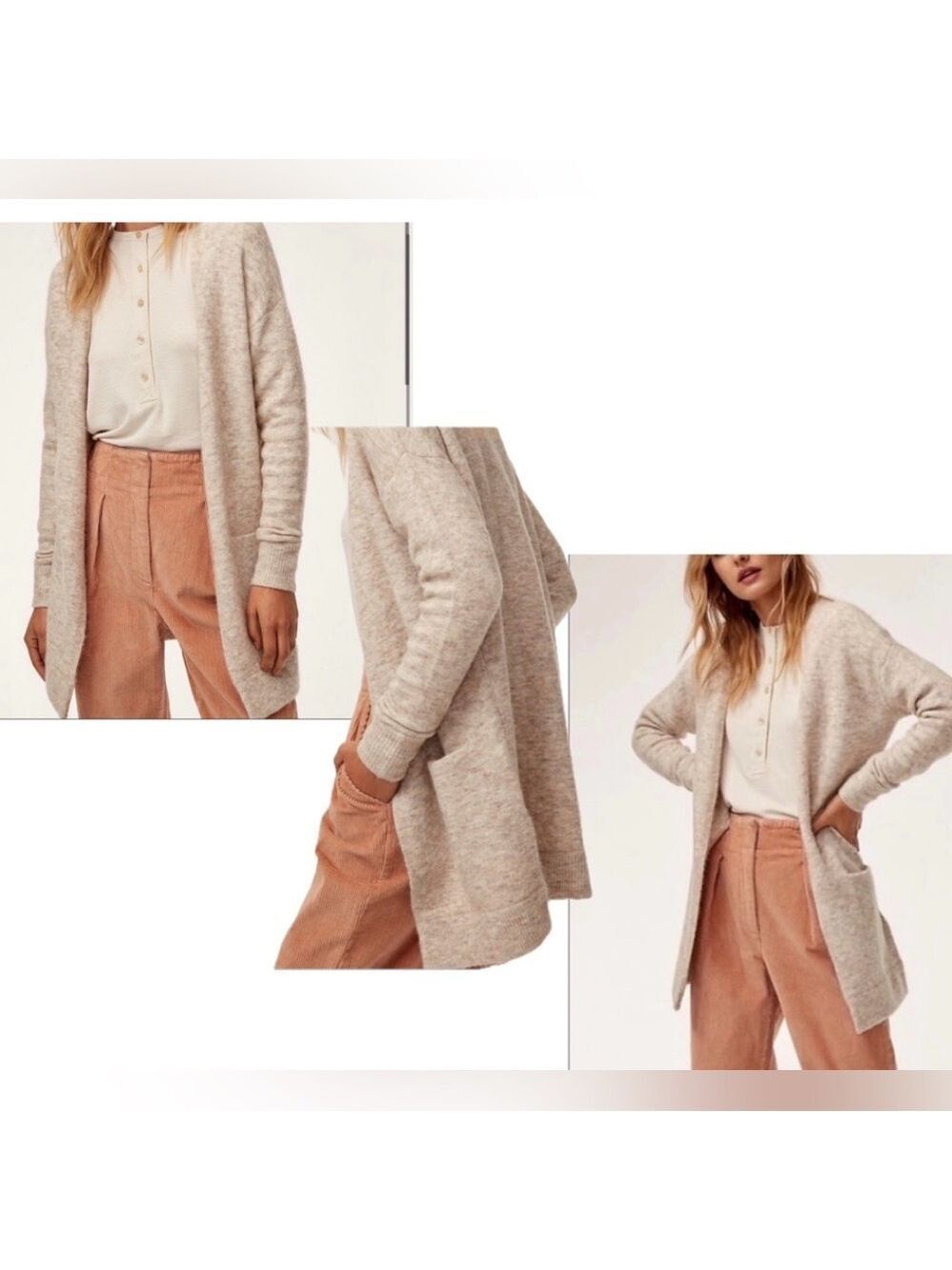 Aritzia Wilfred Free Aronson alpaca wool blend open-front cardigan in oatmeal XS